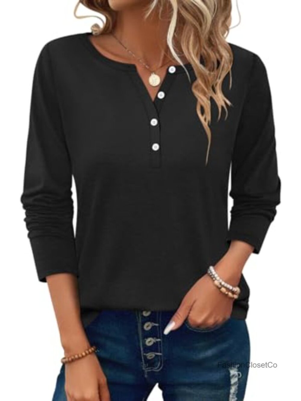Women's Long Sleeve Button Down Scoop Neck Casual Tunic Top